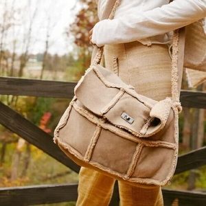 Free People Natural Tan Spokane Suede Patched Sherpa Shoulder Messenger Bag